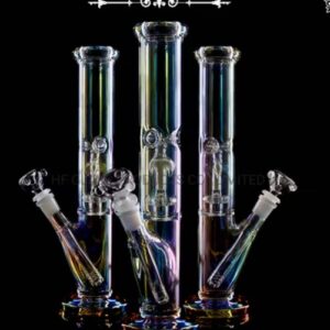 12 Inches Holographic Rainbow Water Pipe w/ Night Luminous Perc (Box of 5 Pipes)