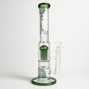 15.7 Inch Glass Water Pipe w/ Ice Catcher & Percs Green (Box of 2 Pipes)