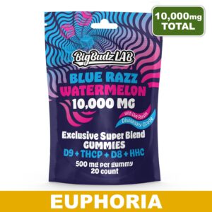 Blue Razz & Watermelon D9+THCP+D8+HHC Cannabinoid Gummies, 10,000mg (Box of 10)